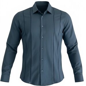 🆕 MAPICK Mens Cuban Guayabera Shirt Long Sleeve Button Down M